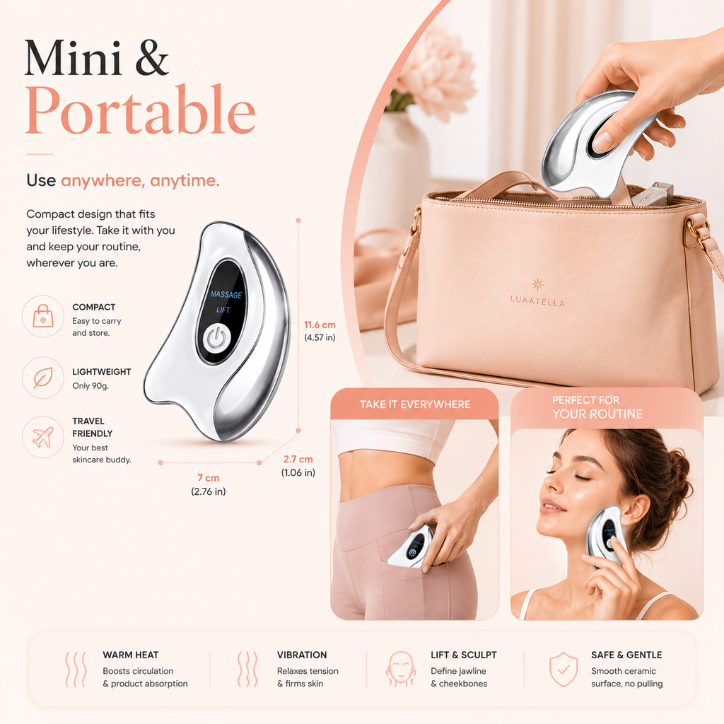 LuAnatella Electric Gua Sha compact portable design — fits in any bag